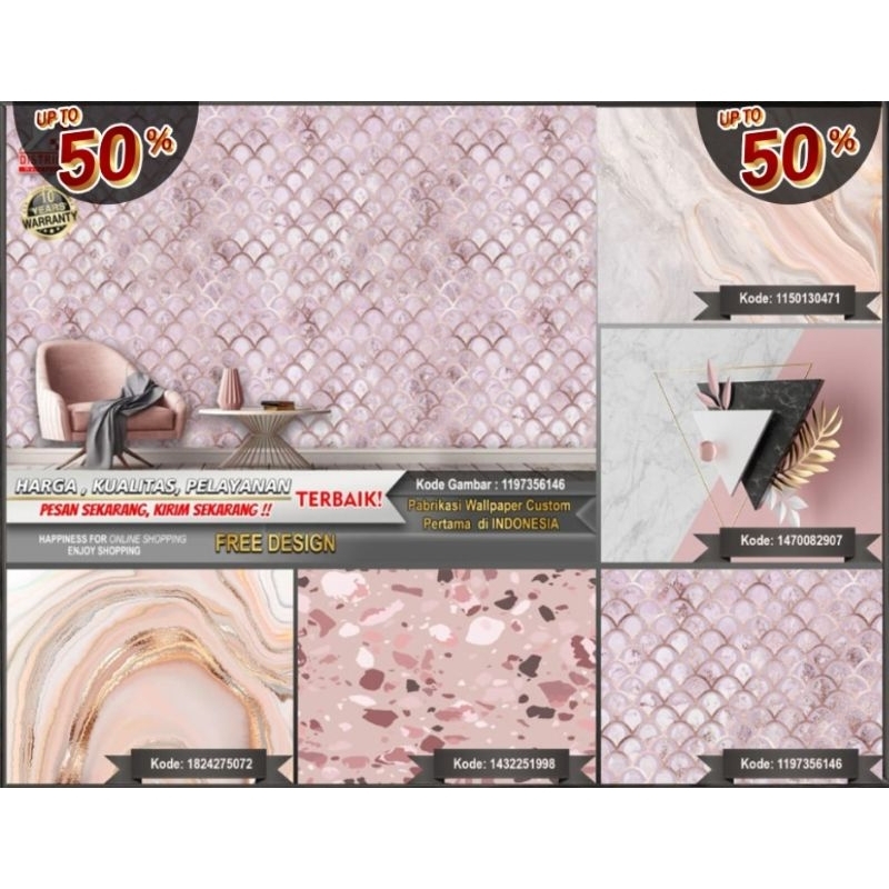 Wallpaper Custom 3D Tema Marmer | Marble Pink | Wallpaper Kamar Tidur | Wallpaper Ruang Tamu | Wallp