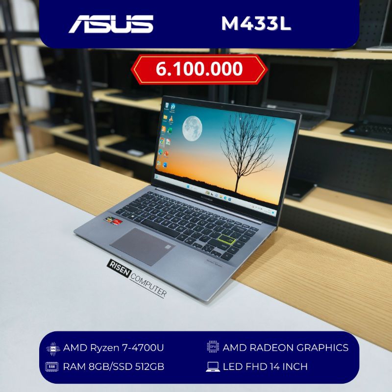 Laptop Asus Vivobook M433L AMD Ryzen 7-4700U FHD 14inch RAM 8GB SSD 512GB Keyboard Backlit Notebook 