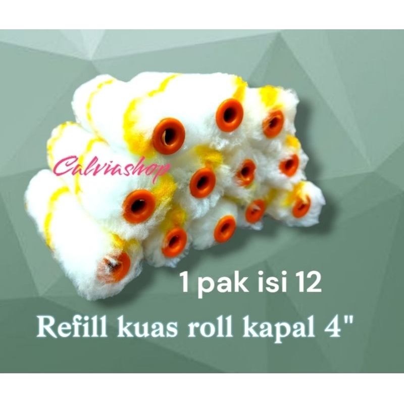 12pc refill bulu kuas roll kecil 4" cat tembok dinding