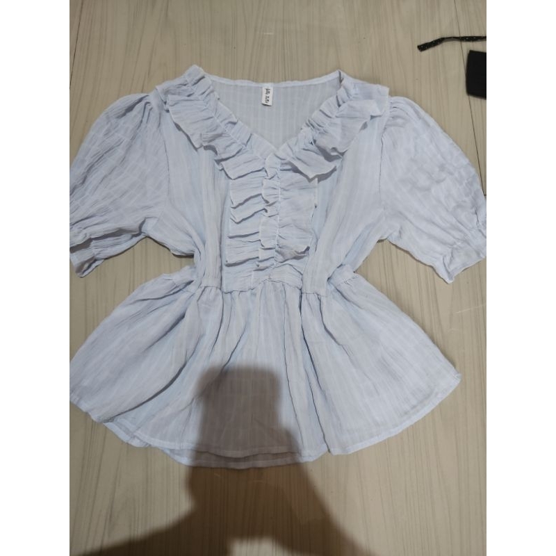 baju pakaian atasan blue cute kawaii puffy sleeves y2k acubi mori fairycore coquette dollette dainty
