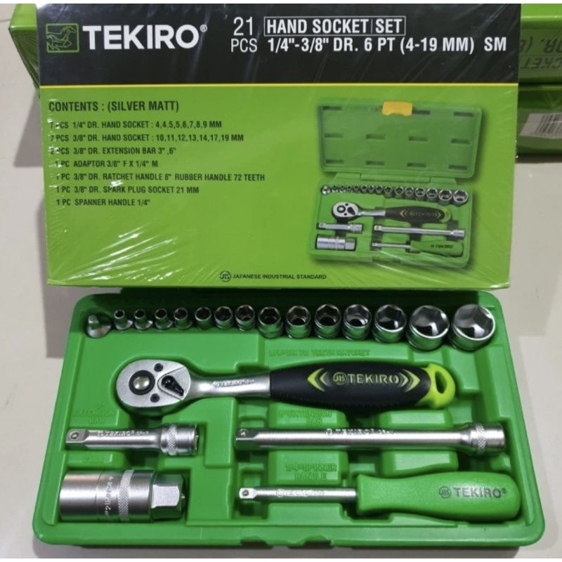 KUNCI SHOK SET TEKIRO 21 PCS / SOCKET WRENCH 1/4" - 3/8"  TEKIRO 21 PCS