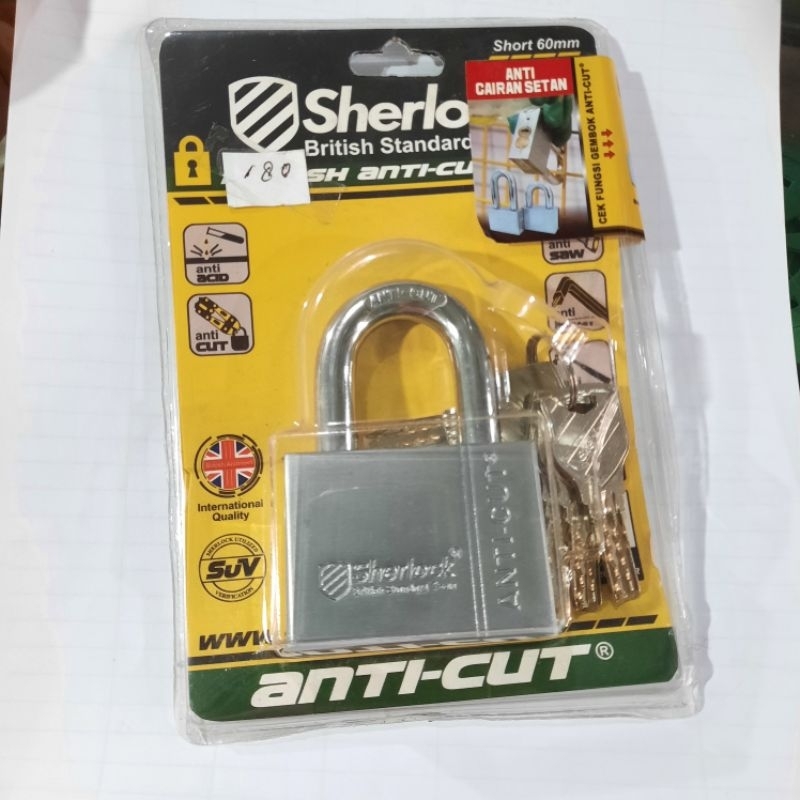 Gembok Besar lebar 6cm merk Sherlock anak kunci 4 / Gembok Anti potong / Anti Cairan / Gembok Sherlo