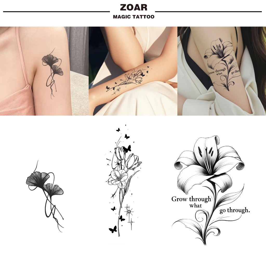ZOAR-Y42 Stiker Tato Temporary Semi Permanen【bunga】Tahan lama Tattoo menempel dekorasi seni untuk pr