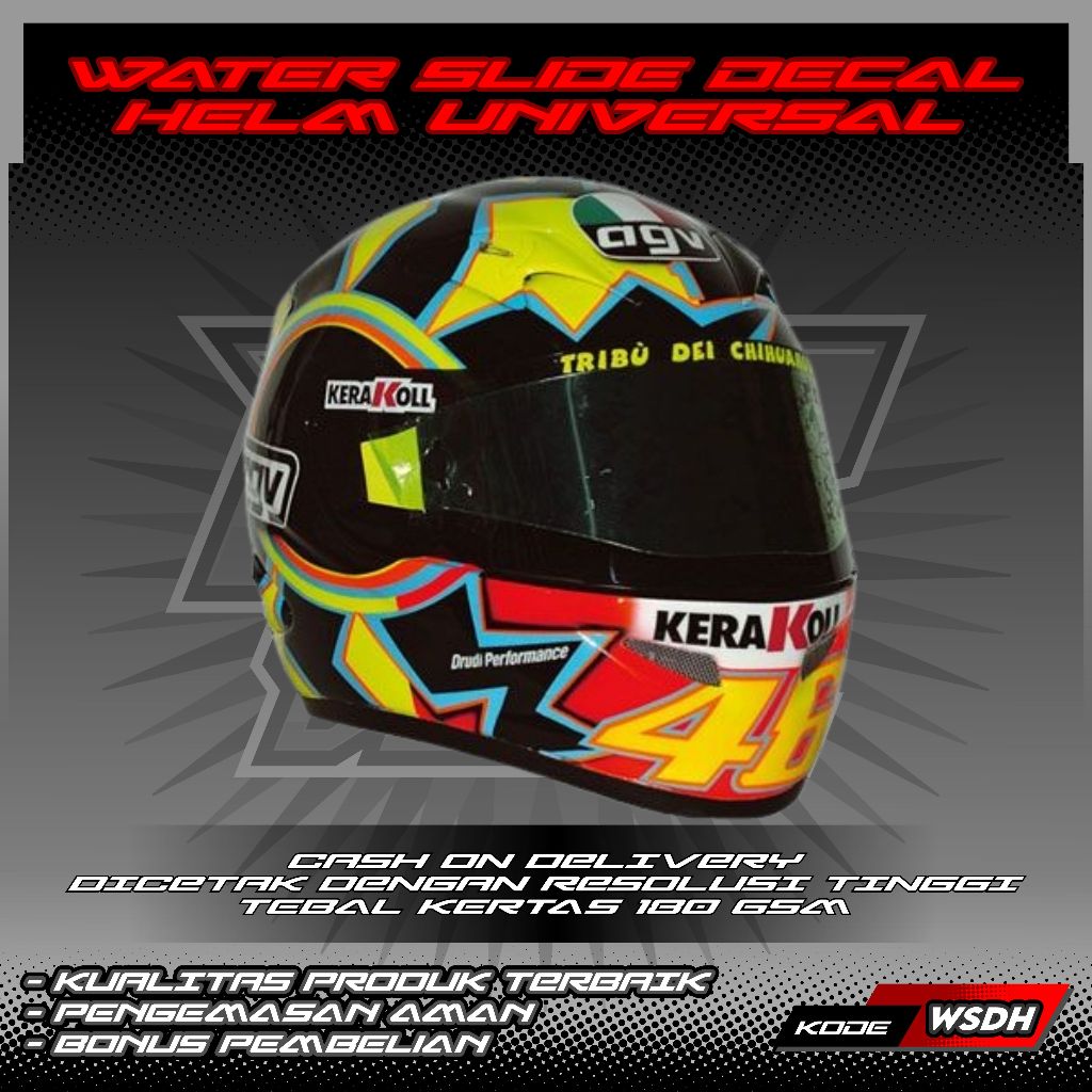 WATER SLIDE DECAL HELM UNIVERSAL MOTIF VALENTINO ROSSI 2003 | WATER SLIDE DECAL HELM