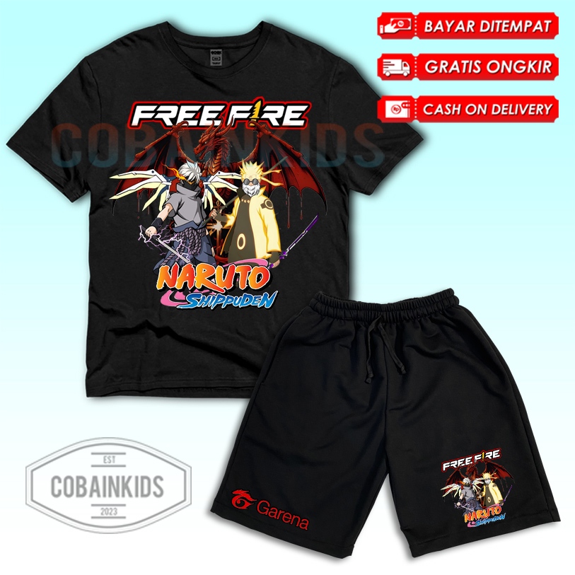 (BISA COD) Setelan Anak Kaos Celana Pendek Anak FF FREE FIRE X NARUTO SASUKE BUNDLE NARUTO SASUKE AU