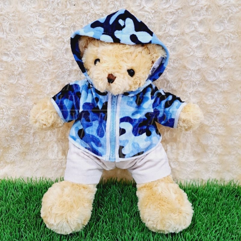 Boneka Beruang Baju Biru Rest Boneka Bear Coklat Boneka Beruang Celana Cream