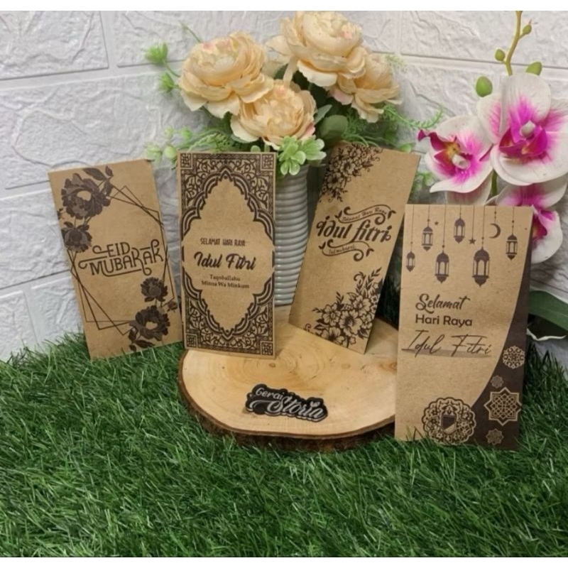 

isi 10pcs amplop lebaran ukuran jumbo bahan craft (lebih tebal dari bahan glossy) motif muslim/masjid/abstrak random