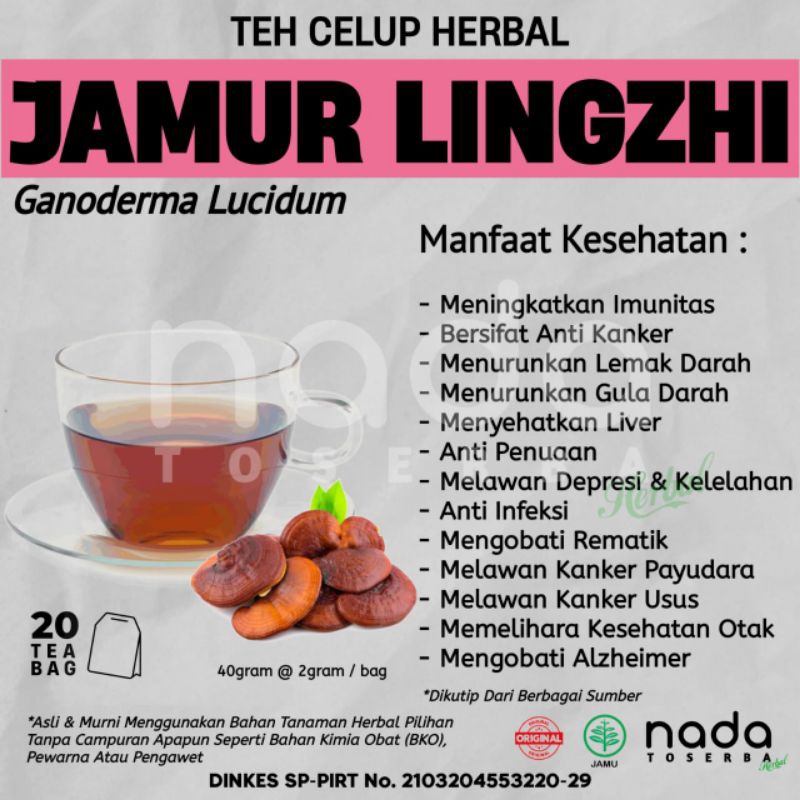 

Teh Celup Herbal JAMUR LINGZHI Isi 20 Tea Bag | Herbal Kanker Ampuh | Ganoderma Lucidum