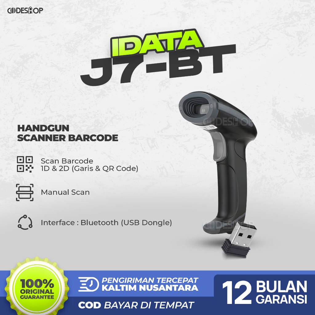 Scanner Barcode iData J7 Scan 2D QR Code USB Bluetooth Handheld