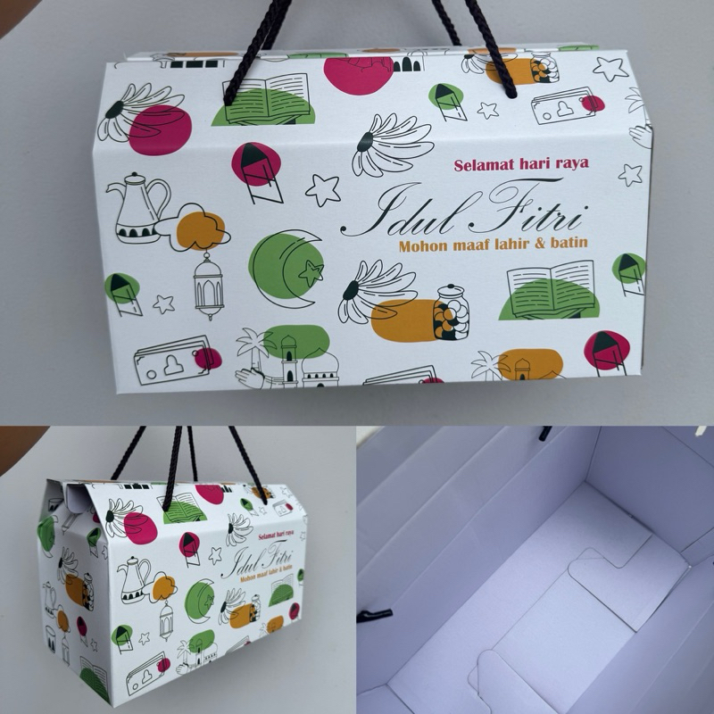 

Gable box uk. 30x15x14cm idul fitri lebaran + sticker seal & tag (Harga untuk 5pcs dus)