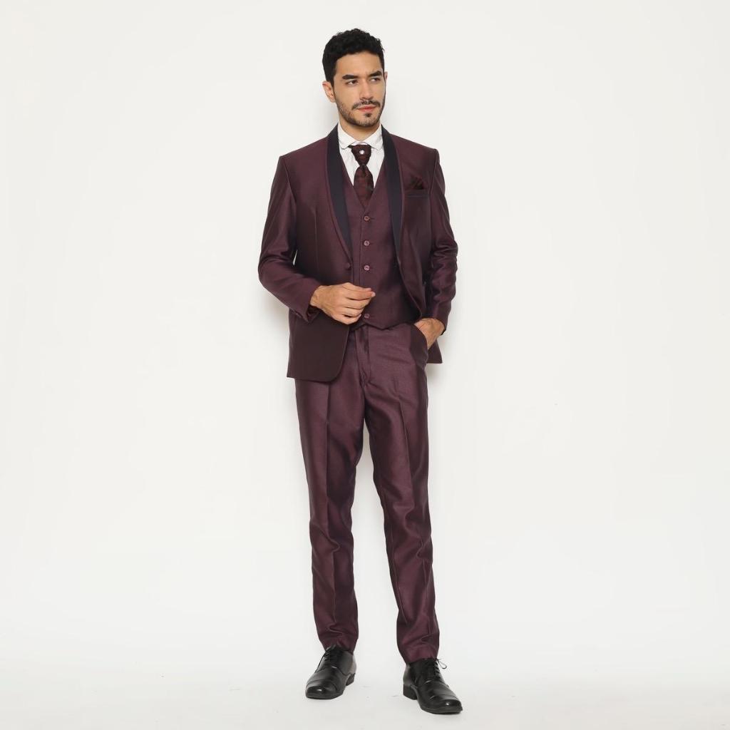 SEWA Full Set Jas Pria Semi Wool  Jas Pengantin Formal Burgundy - YUNG