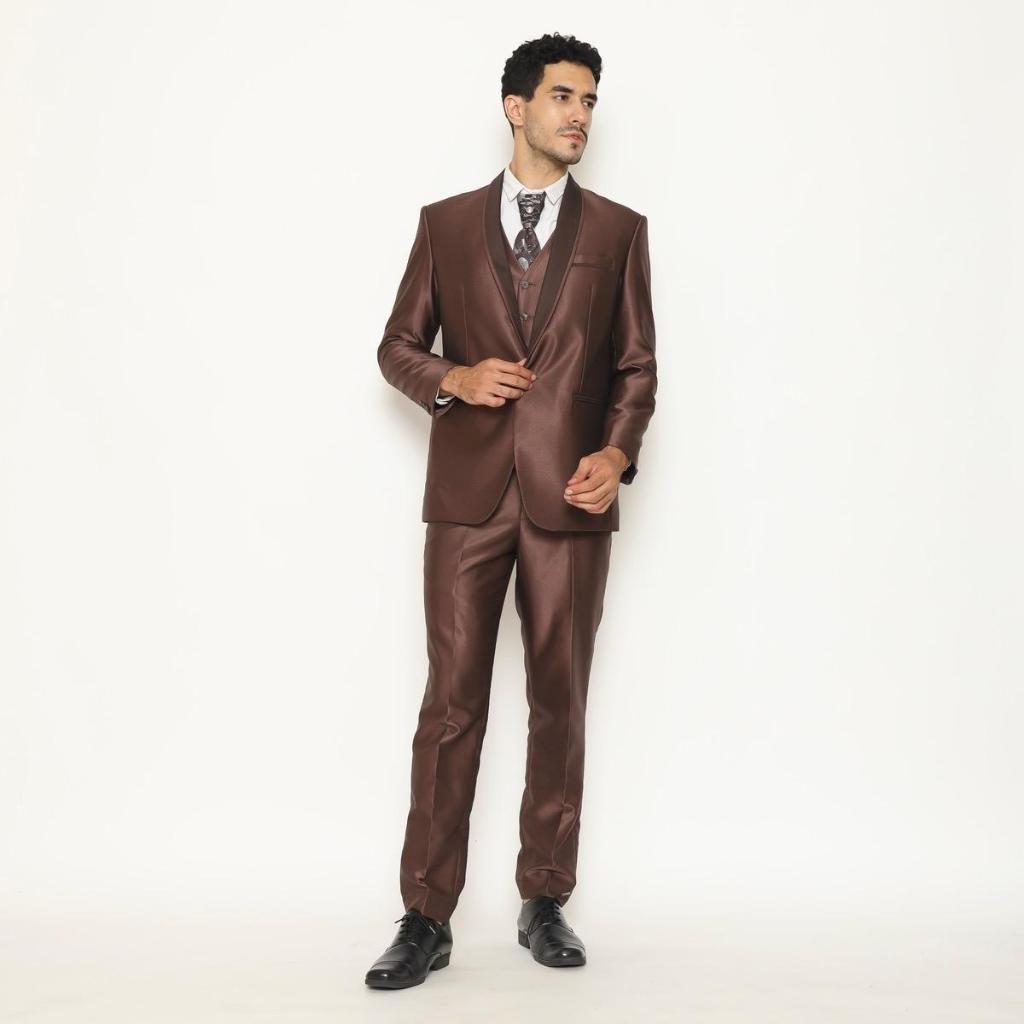 SEWA Full Set Jas Pria Semi Wool  Jas Pengantin Formal Coffee - YUNG