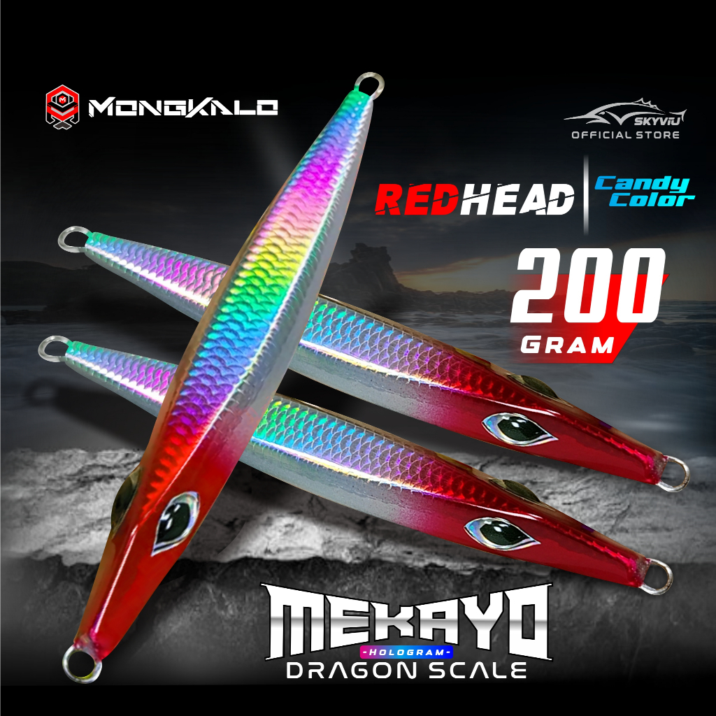 Umpan Metal Jig 200 Gram MONGKALO MEKAYO 200g Hologram Sisik Killer Jigging Jiging Fast Jig Lure RED
