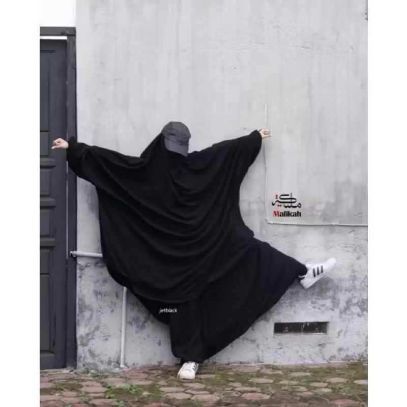 Preloved French khimar FK basic jetblack abaya malikah.