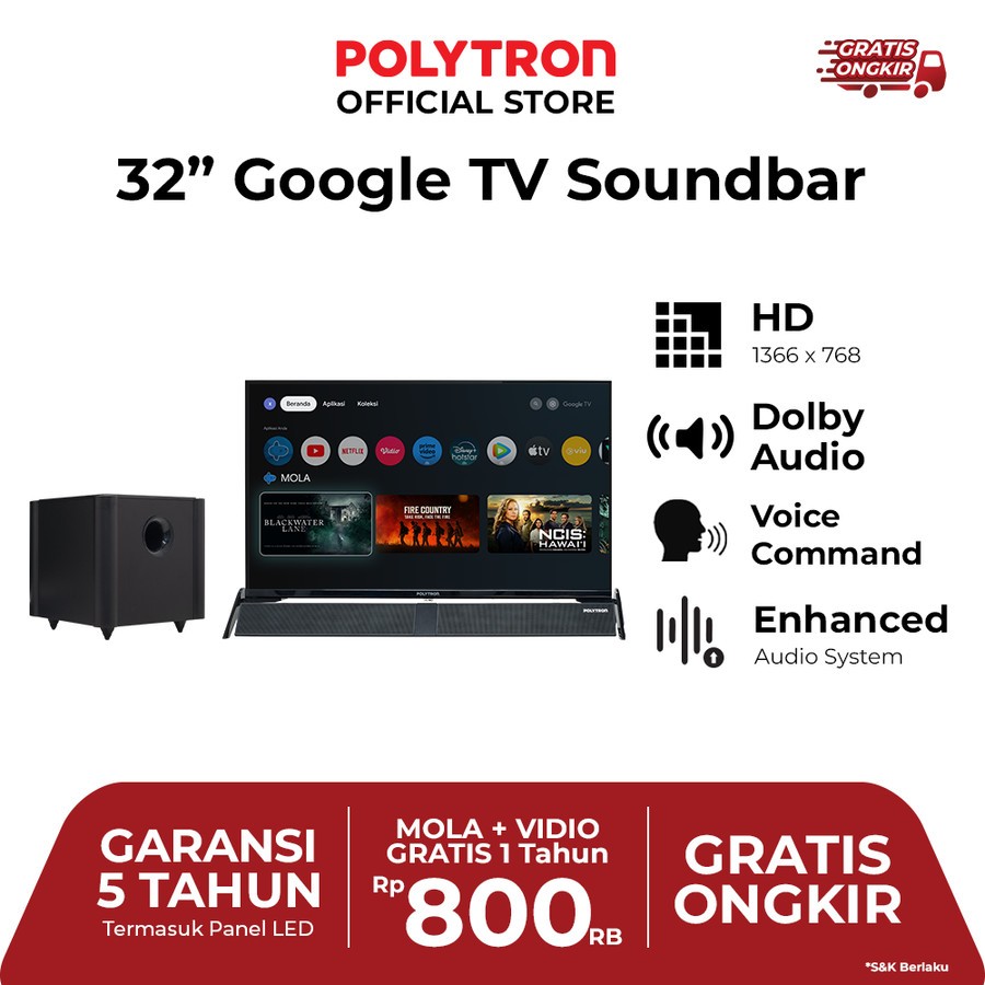 POLYTRON Smart Cinemax Soundbar TV 32 Inch PLD-32BAG9953