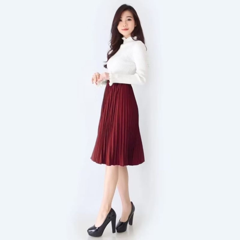 Rok bawah lutut plisket midi 7/8 - COD gratis ongkir