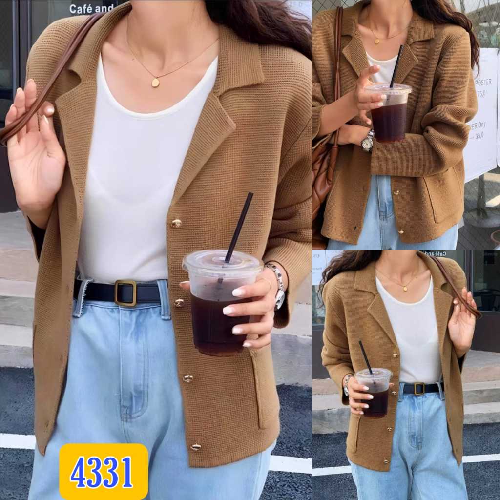yennyfashionshop/Blouse Panjang Krah Jas 4331/Atasan Rajut Korea Import Ootd Casual Outer Wanita