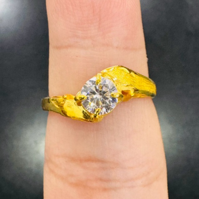 Cincin Solitaire Wave Model Terbaru Diamond Look Emas Asli kadar 875