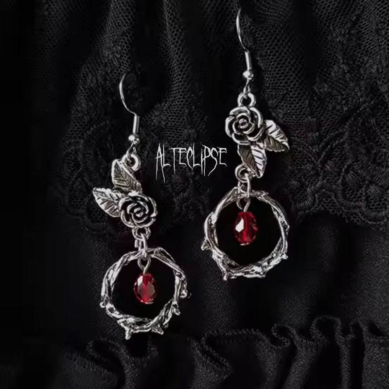 alteclipse bloody rose gems earrings goth y2k