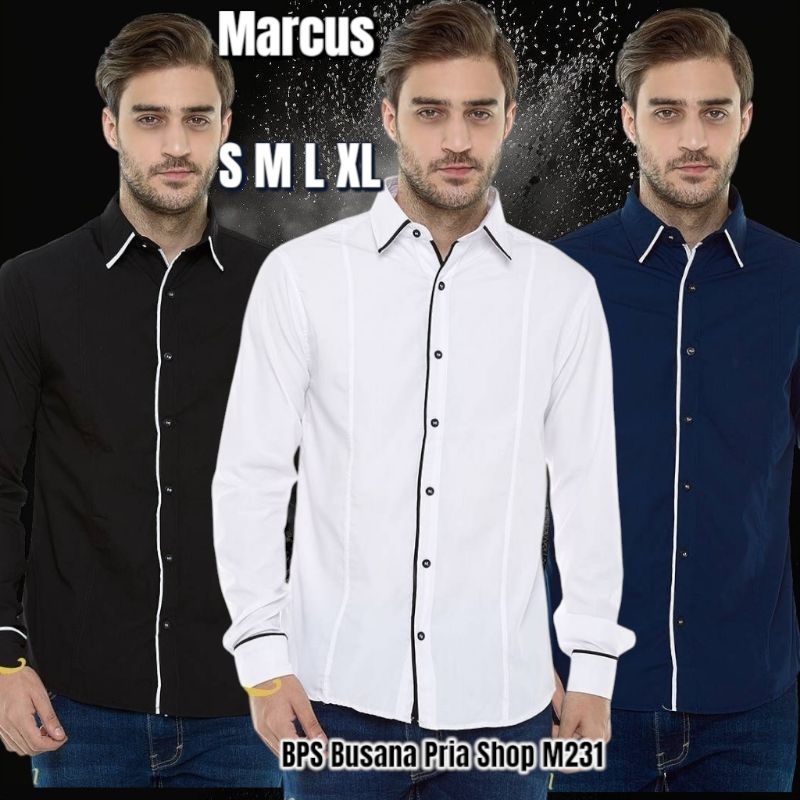BPS [FLASH SALE] Kemeja Pria Polos Lengan Panjang MARCUS PREMIUM Hem Pjg Long Shirt Cowok Laki Hitam