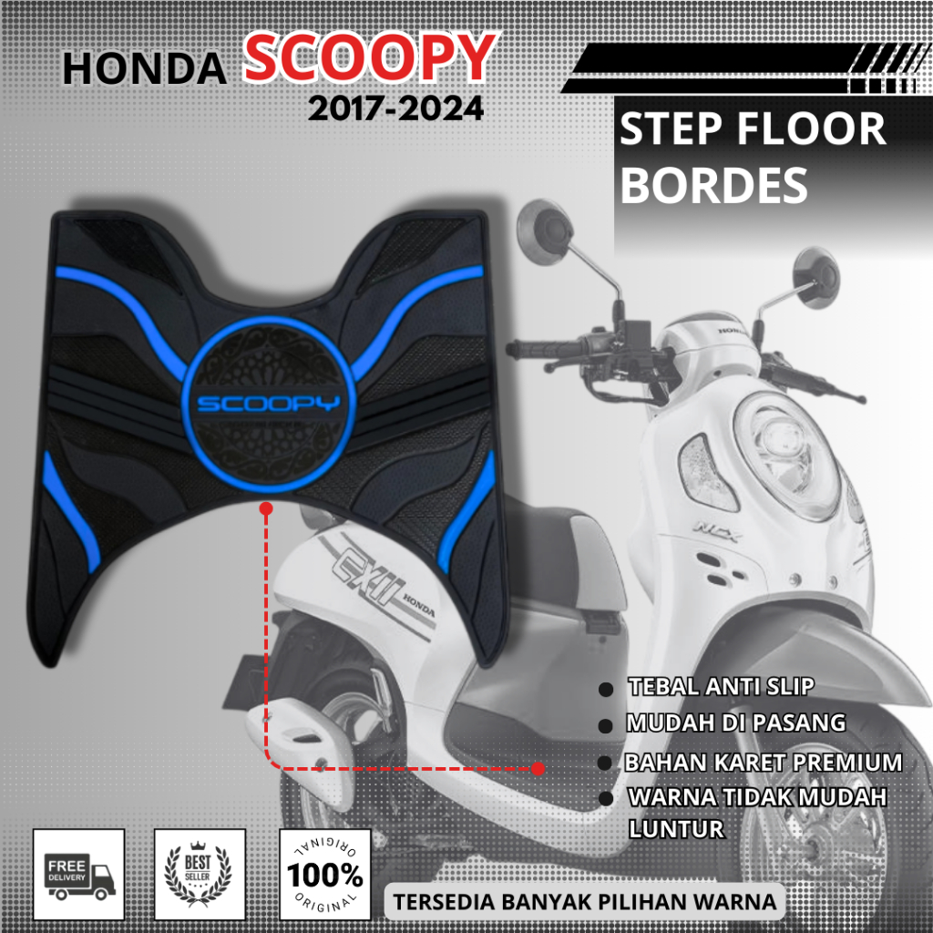Karpet Pijakan Kaki Scoopy 2017 sd 2024 Bahan Karet Premium Tebal Warna Biru/Blue