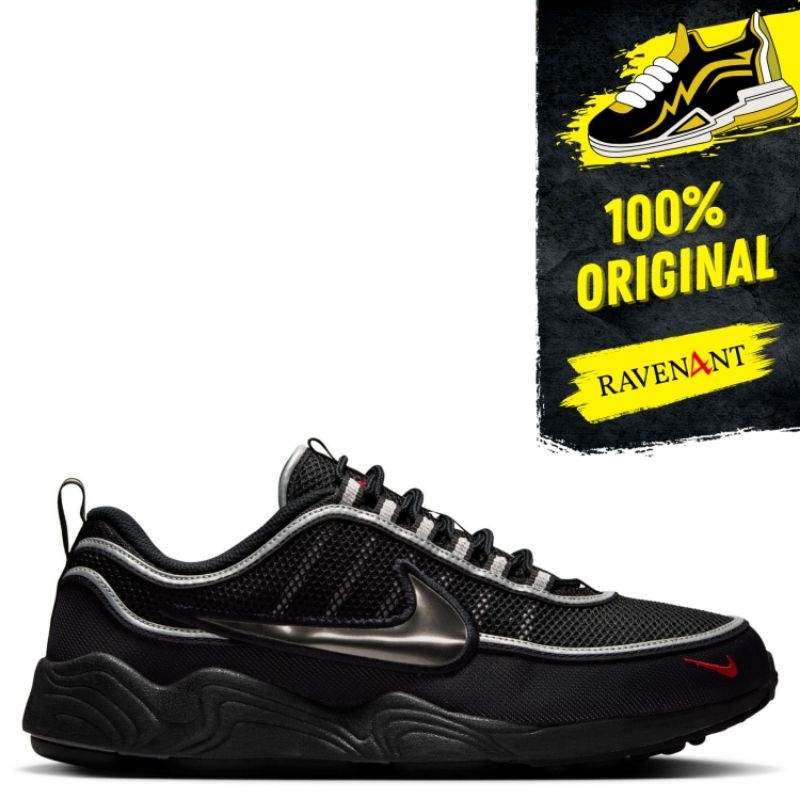 NIKE Air Zoom Spiridon SP Black Metallic Silver Sport Red ORIGINAL - Sepatu Sneakers Pria/Wanita