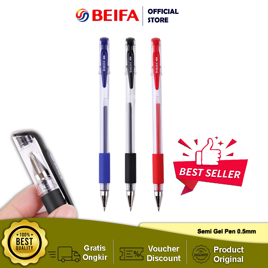

Beifa Gel Pen / Pulpen Gel Quick Dry 0.5mm Bullet Tip Hitam / Biru GA807