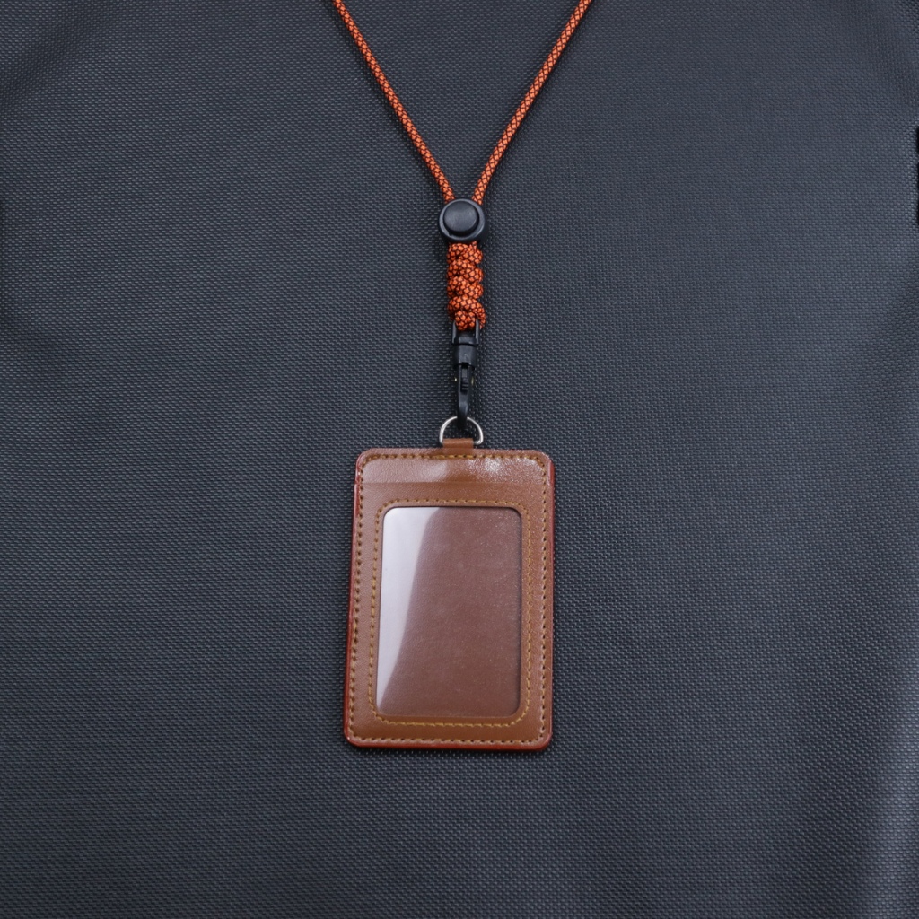 

Lanyard Id Card Holder Gantungan Name Tag Kantor Kulit Sintetis 2 Sisi Tali Paracord 550lbs Custom Engrave Grafir Logo