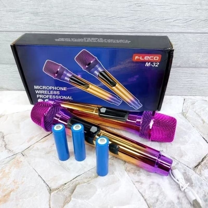 COD FLECO M-32 Mikrofon Wireless Mic Doubel Fleco Mic Isi Dua