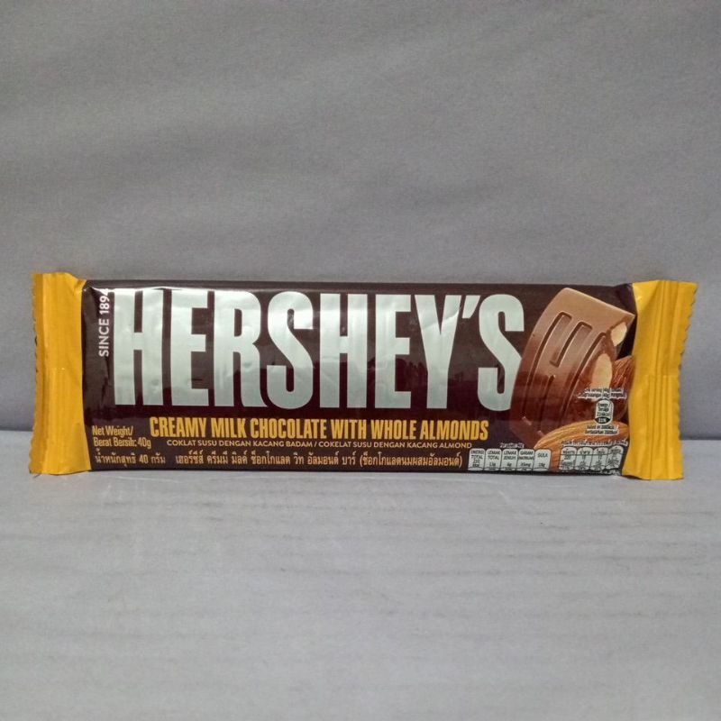 

Hershey's Creamy Milk Chocolate With Whole Almonds 40g