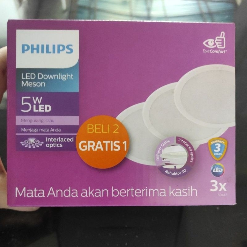 DOWNLIGHT PHILIPS 5WATT isi 3, 6500k cahaya putih