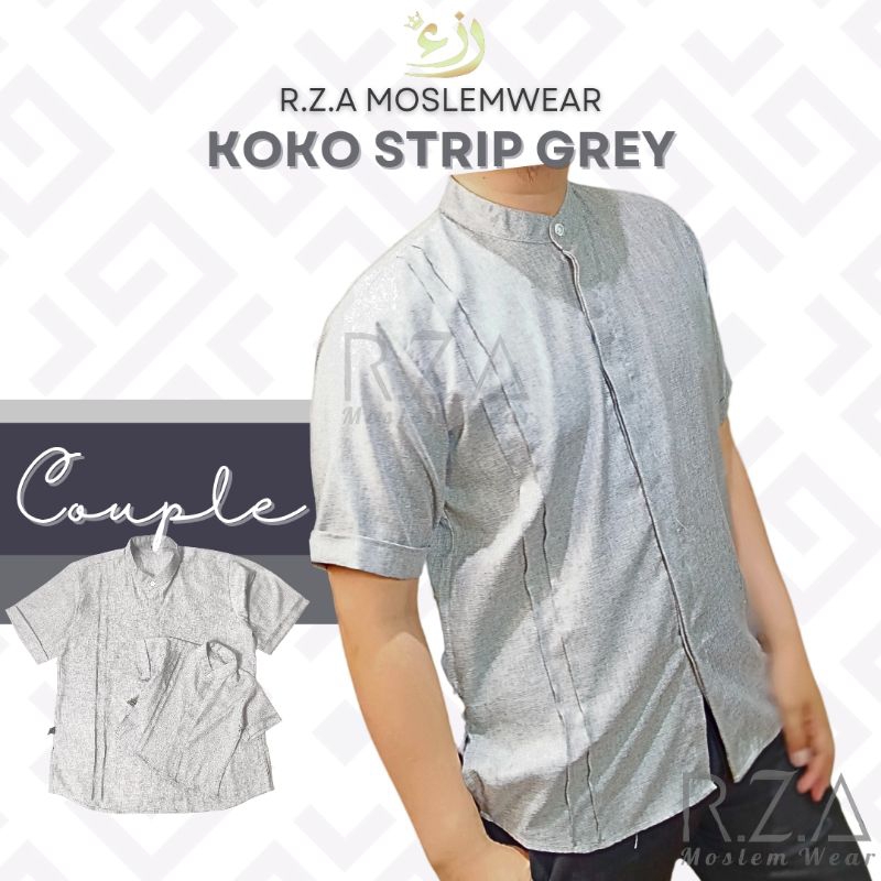 Koko Couple STRIP Abu Muda Soft Grey Ayah Anak Newborn Jumbo Kemeja Baju Lebaran Sarimbit Oversize B