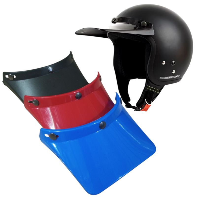 Pet Helm Panjang Polos || Pet helm retro panjang 3 kancing helm Bogo motorcycle