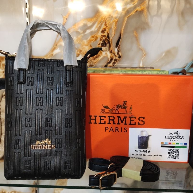 Tas HP slempang bahan kulit casual button bag gagang atas handbag