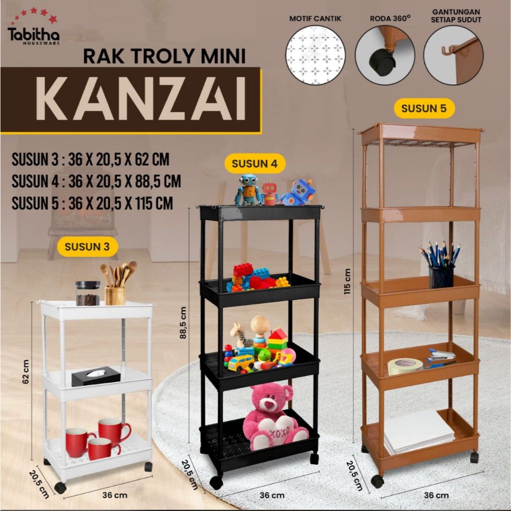 Rak Troli Penyimpanan 4 Susun + Roda Rak Susun Plastik Bumbu Dapur TABITHA