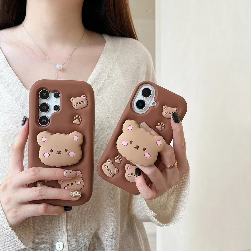 Jelly Silicone Bear Choco With Popsocket For Case Samsung Galaxy S24Ultra S23Ultra S23Fe S21Fe