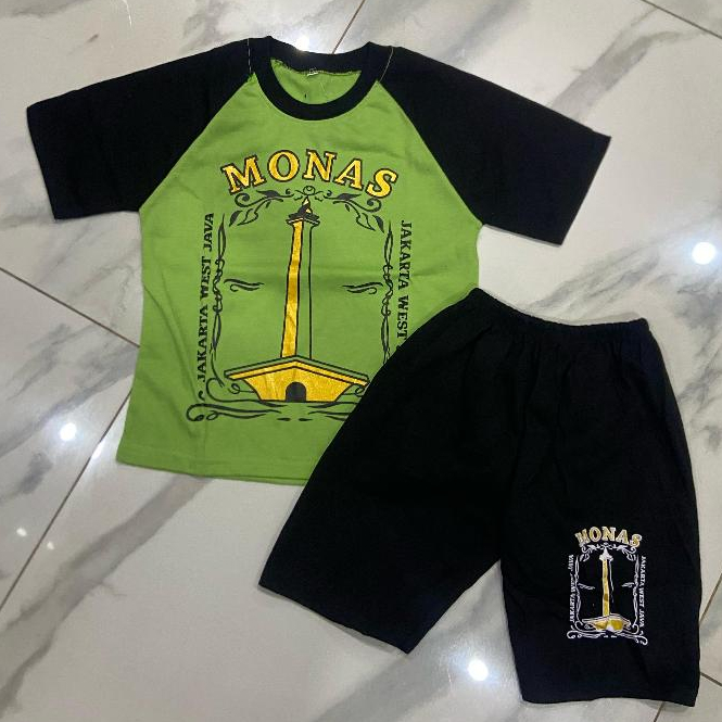Setelan kaos anak souvenir jakarta motif monas setelan anak laki-laki setelan anak perempuan baju an
