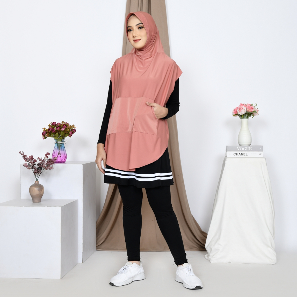 Baju Olahraga Wanita Muslim Terbaru Perempuan Sporty Menutup Dada Bergo All Vairant Color Rompi Styl