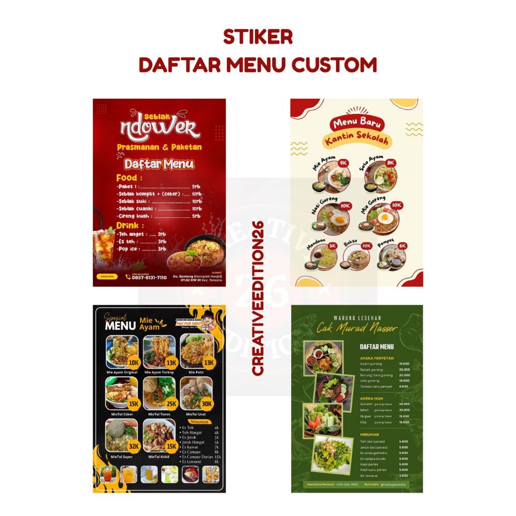 

CETAK STIKER DAFTAR MENU CUSTOM bisa riquest desain (PRINT MENU MAKANAN/MINUMAN/CAFE/RESTO/WARNAS/DAN LAIN LAIN)