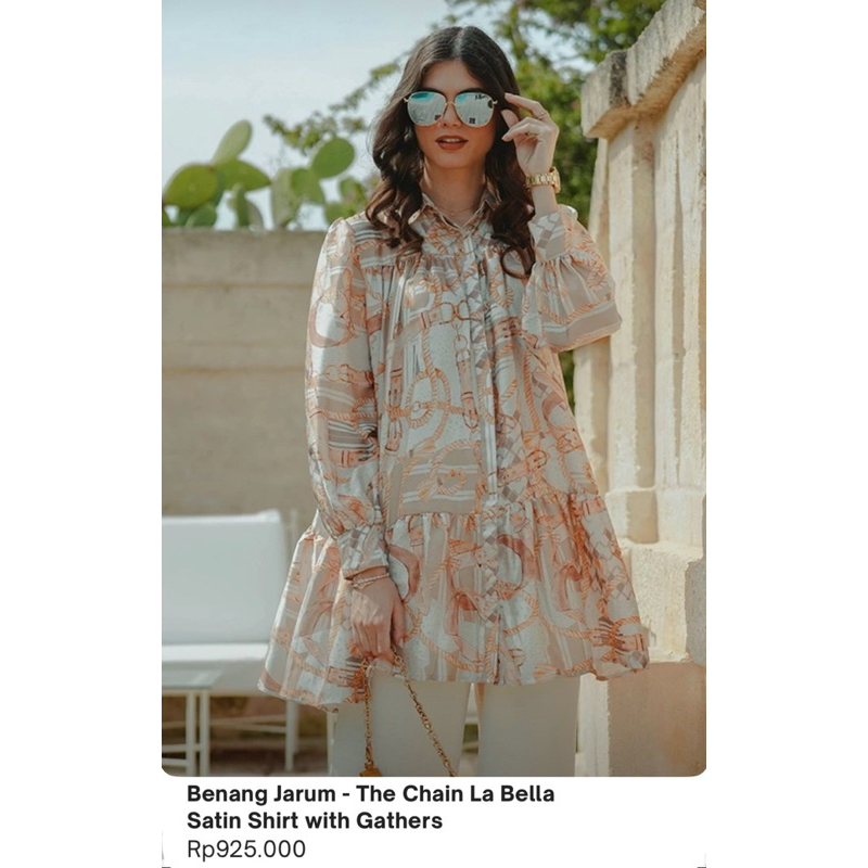 PRELOVED Benang Jarum - The Chain La Bella Satin Shirt with Gathers Size M