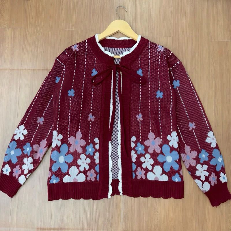 ZAHRAH CARDIGAN RAJUT KANCING PITA MOTIF BUNGA KOREA STYLE