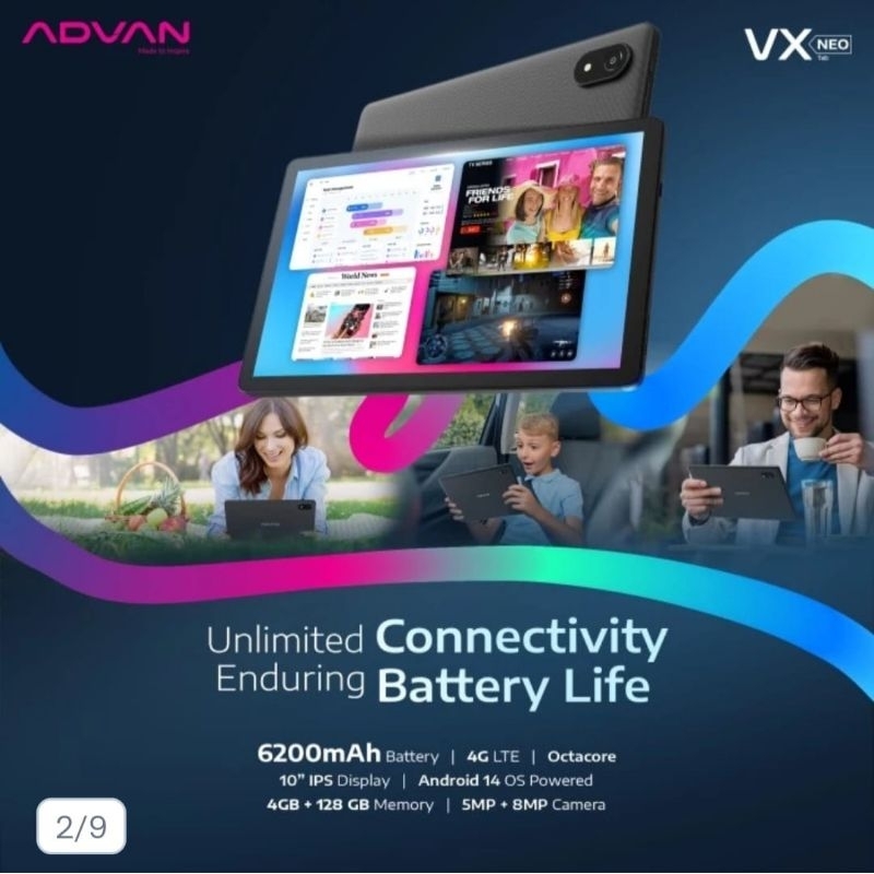 advan vx neo 4Ram/128Gb 4g tablet 10inch garansi resmi dapat cover asli