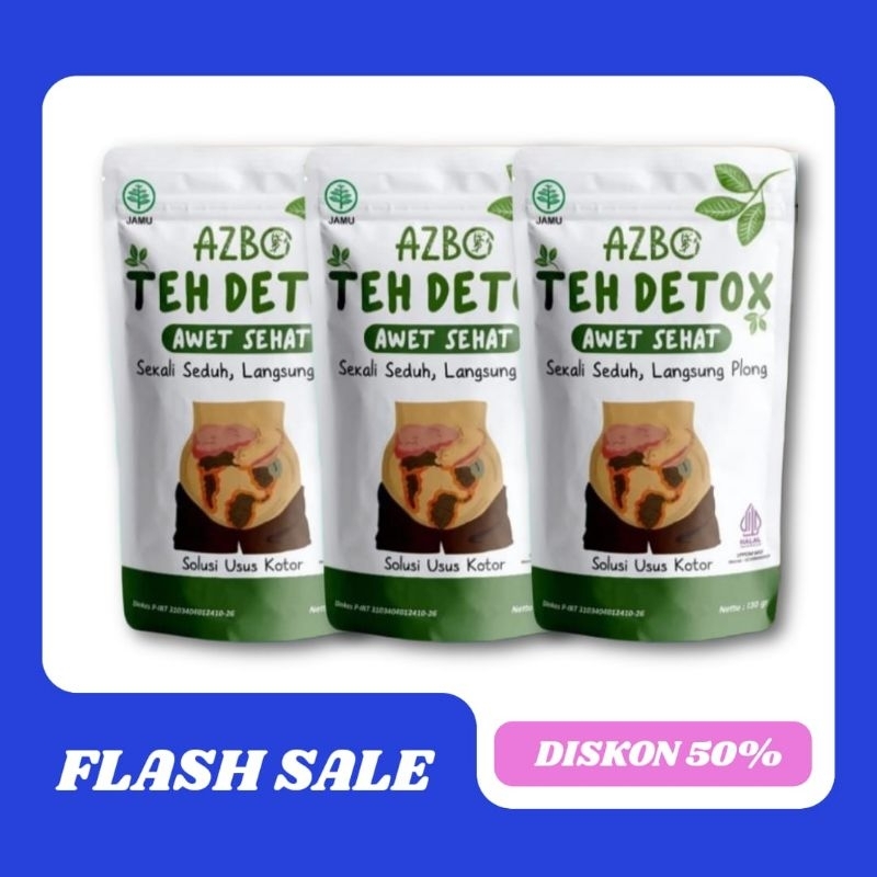 

{ READY STOCK } AZBO TEH DETOX usus bersih sembuh dari segala penyakit- 3pouch [isi 130grm 100%ampuh