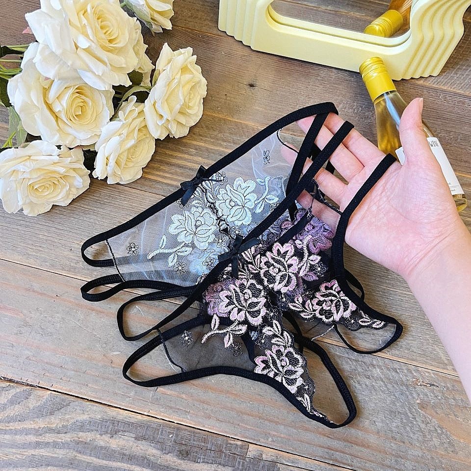 G String Wanita thong Low Waist Sexy Open Celana Dalam Wanita Bunga Transparan 3C085