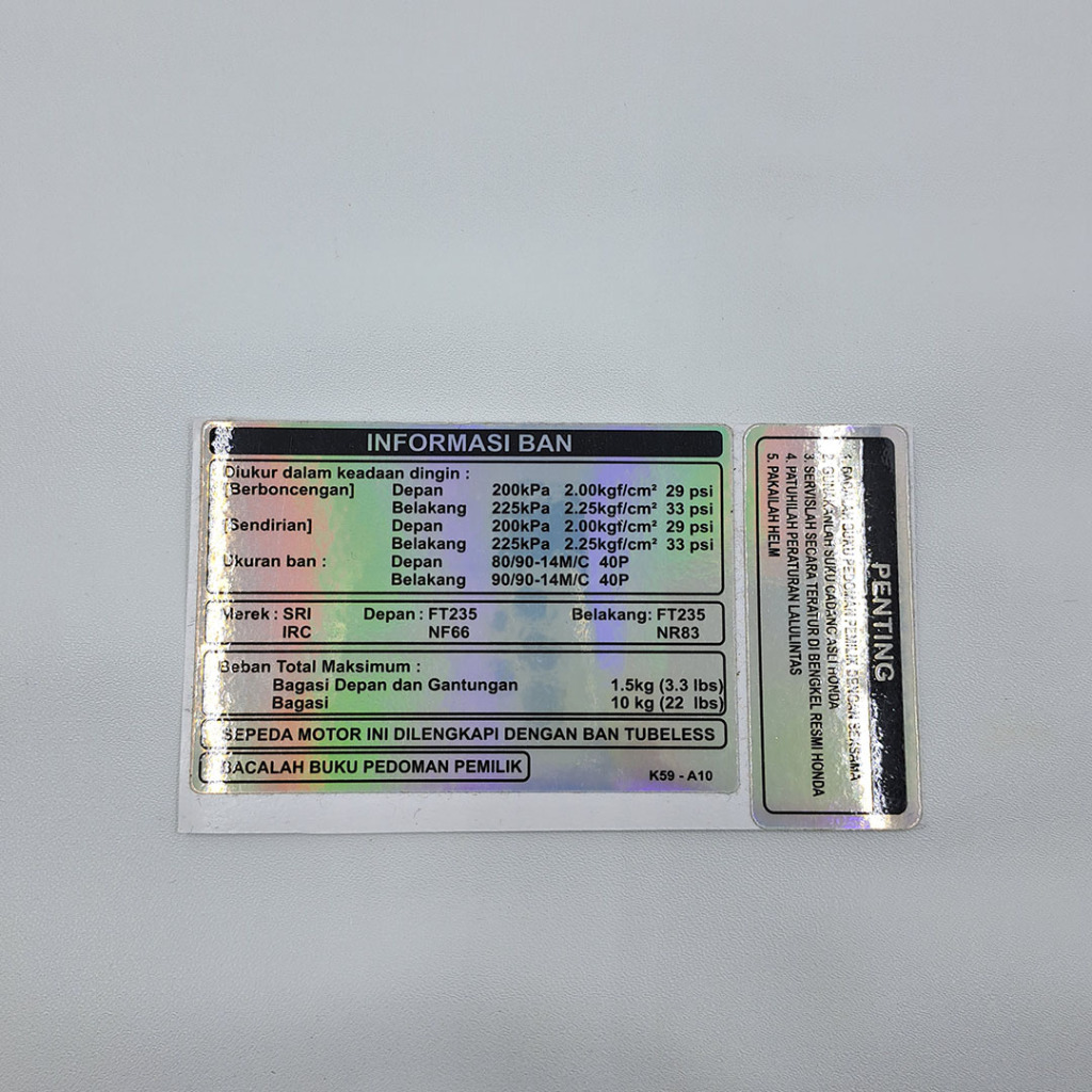 Sticker Informasi Ban Motor Honda Vario Beat