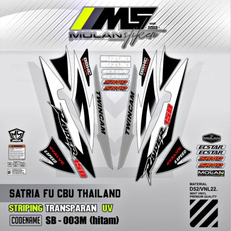 Decal Sticker Striping Variasi Transparan Uv Satria Fu Cbu Thailand 2005/2006 Raider 150 Suzuki Satr