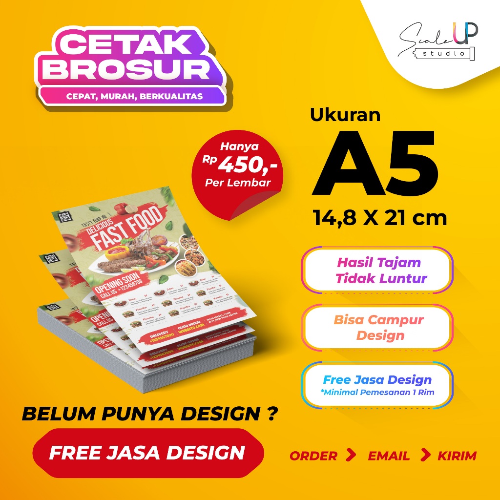 

Cetak Brosur Flyer A5 (1 Sisi/2 Sisi) | Art Paper/Carton/HVS/Matte Paper