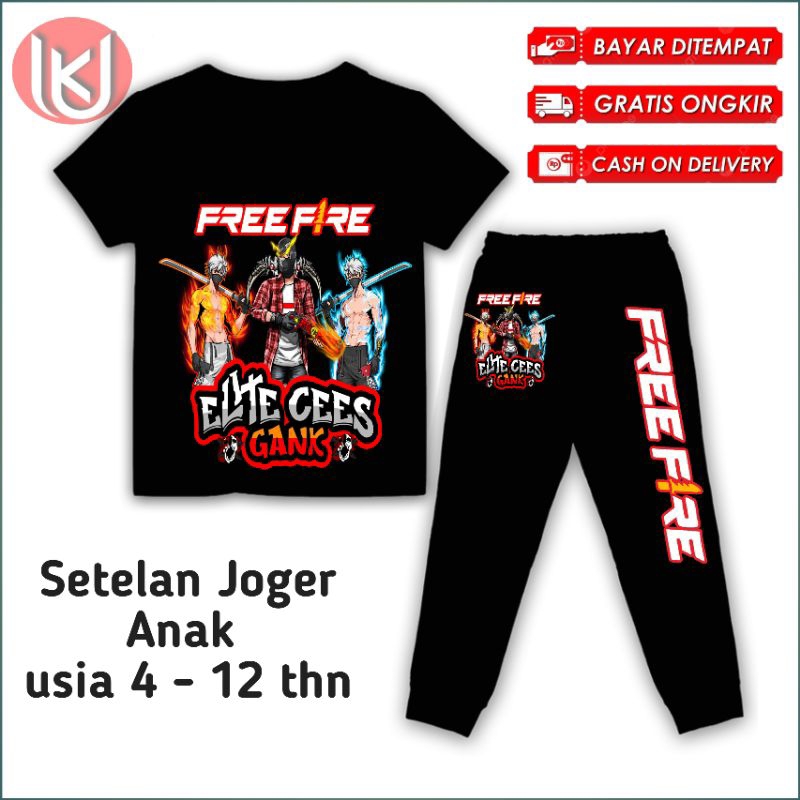 Bisa COD kaos anak setelan Joger Free Fire elite chees Gank baju anak FF gratis tambah nama