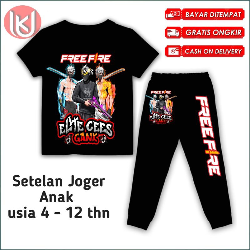 Bisa Cod Kaos Anak setelan Joger Free Fire elite chees Gank baju anak FF gratis tambah nama