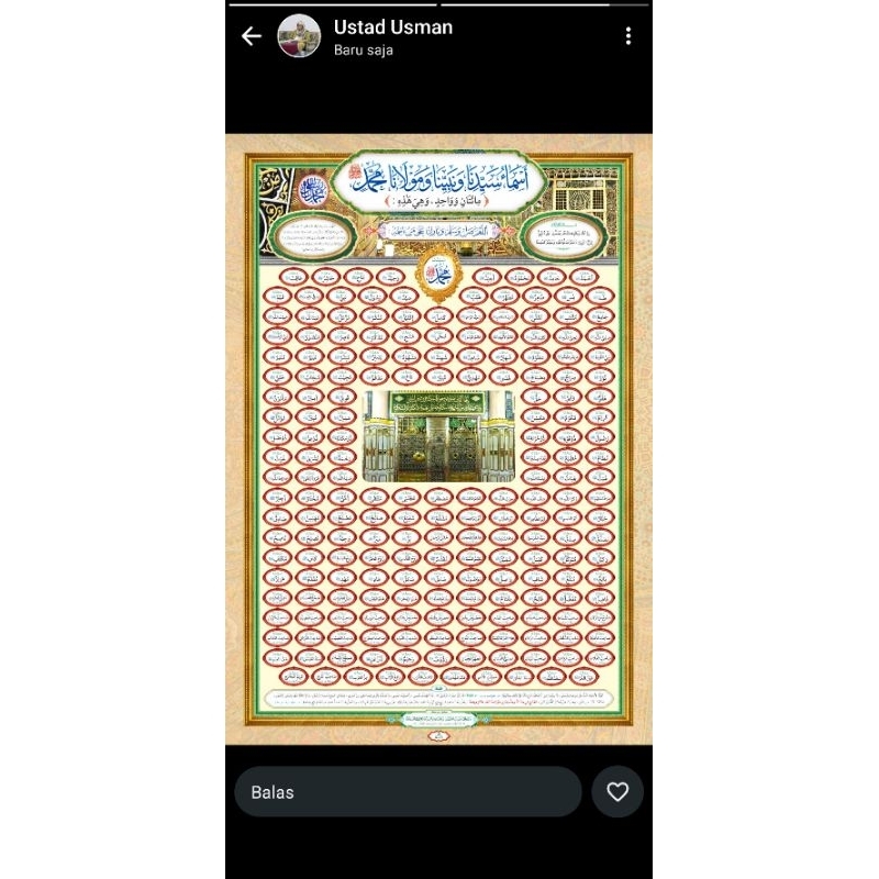 poster nama-nama Nabi Muhammad ukuran 100x70cm , terbitan pustaka bsa